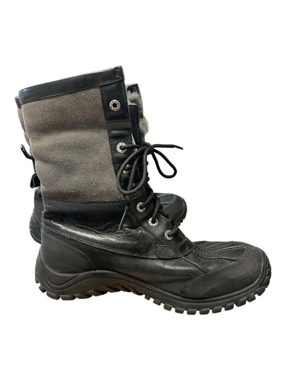 UGG Adirondack II Black & Gray Waterproof Sheepskin Boots | Size 10